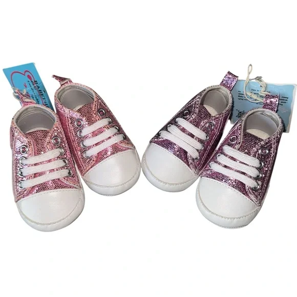 Rabeisir baby crib shoes pink & purple sparkly glitter sneakers Size 0-6 Months - Picture 9 of 9